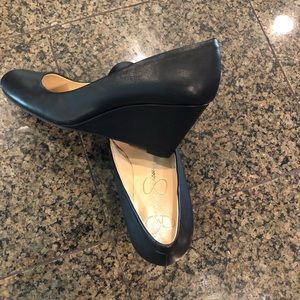 Jessica Simpson Black Leather Wedges